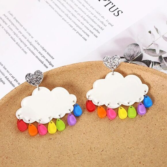 Cute Cloud & Colorful Raindrop‎ Acrylic Earrings - Picture 2 of 3